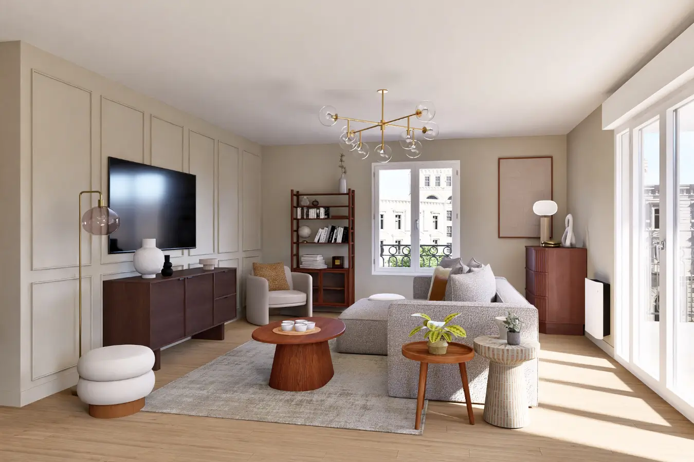 télé au mur dans un salon